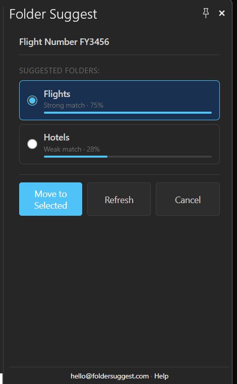 Folder Suggest showing a strong match for the Flights folder
